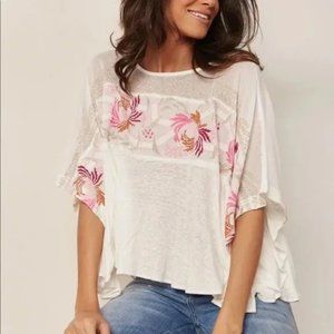 Free People Womens Ivory Top Embroidered and Mesh Love Letter Style